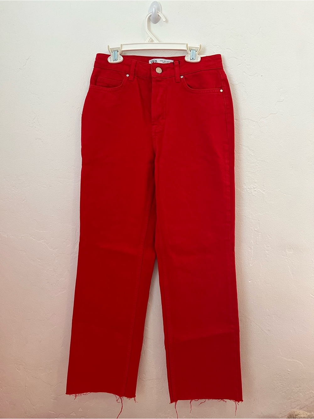 Zara Red Mid Rise Straight Jeans. Denim Jeans